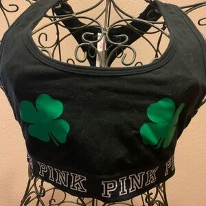 Victoria's Secret PINK Black Sports Bra with Green Shamrock Graphics Size S $10